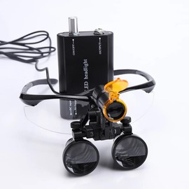 Generic Lab Magnifier 2.5X or 3.5X Binocular Dental Loupes 5W LED Headlight Head Lamp with Yellow Filter Rechargeable Lithium Battery with Clip (3.5X-420mm)