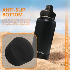 Suvira Stainless Steel Insulated Water Bottle & Magnetic Lid-Compatible with MagSafe,Tripod Phone Mount,&Phone Holder Travel Thermos, Sport,Yoga, Gym Keeps Hot for12 H,Cold 24H (Black, 32 Ounces)