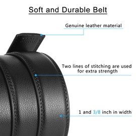 SENDEFN Men's Leather Belt, Belt Ratchet Automatic Buckle for Men's Jeans and Business Suit, Width 35 mm, Size Adjustable Belt, Diagonal black