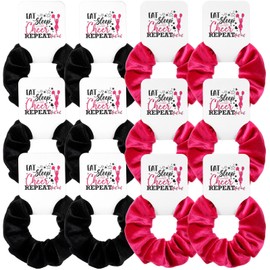 Yuxung 24 Sets Cheerleader Gifts Bulk Velvet Scrunchies Cheer Elastic Hair Scrunchy Cheer Stuff Cheerleader Gifts for Cheerleading Teams Birthday Party (Hot Pink, Black)