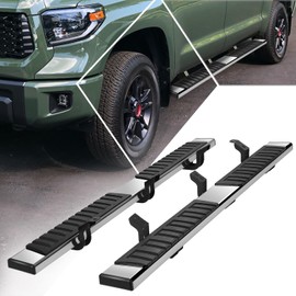 Pair 6.75" Polished Chrome Flat Side Step Bar Running Boards Compatible with 2007-2021 Toyota Tundra Crew Max, Stainless Steel