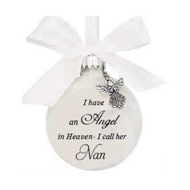 Yueshop Christmas Memorial Baubles Ornaments Feather Ball “I Have an Angel in Heaven” With Small Angel Christmas Bauble Ornament, Mum Dad Hanging Decoration(Nan)