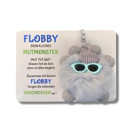Mutmonster FLOBBY, Geschenk, Glücksbringer, Mutmacher, Lernhelfer, Anhänger Mäppchen,Ranzen oder Rucksack (Grau)