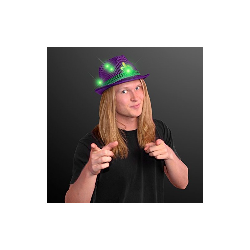 FlashingBlinkyLights Mardi Gras Sequin Light Up LED Fedora Hat