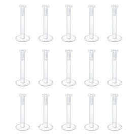 VCMART 15pcs Clear Lip Bars Labret Studs Retainers 16G Push in Plastic Flat Helix Tragus Stud 6-12mm Bioflex Flexible