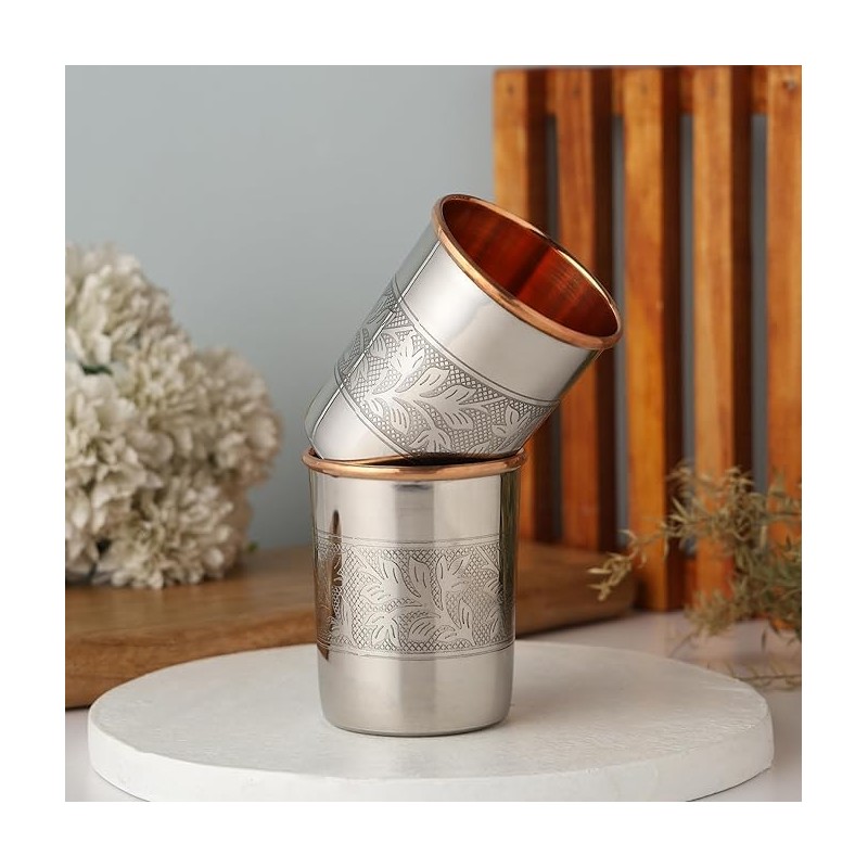 "ANCIENTIMPEX Set of 2 Stainless Steel Pure Copper Outside and