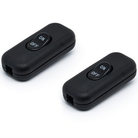 Surf turtle Inline Cord Switch 2-Pack Black Button,Rated 6A 250V On/Off Electrical Wire Appliance Rocker Switches,for Bedroom Table Lamp Desk LED Lights