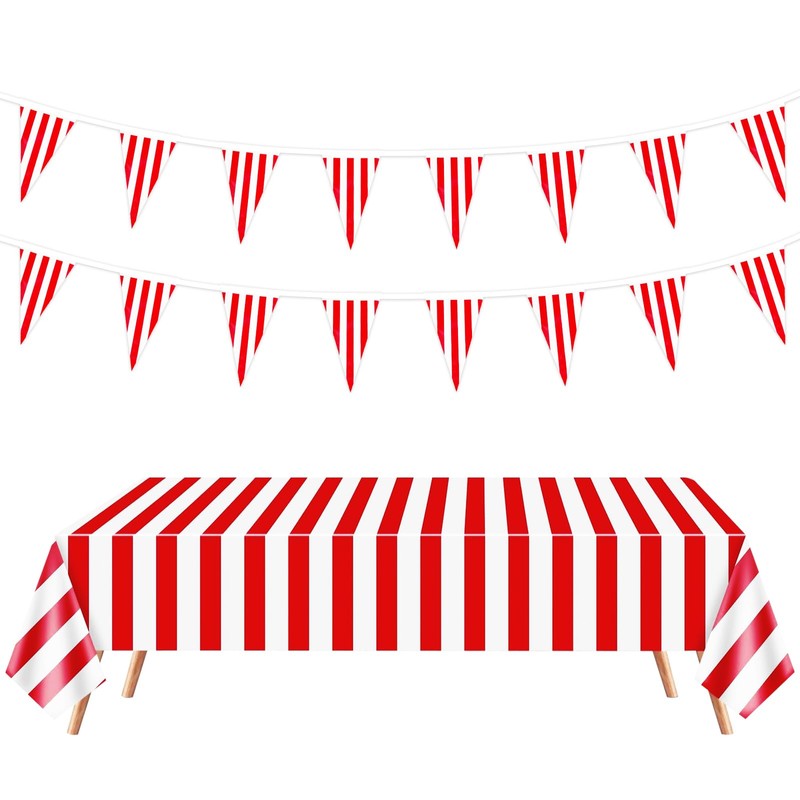 BOOMTOP Tablecloth Red and White Stripes Table Decoration