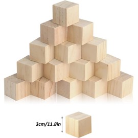 KOMUNJ 30 pieces 30 x 30 x 30 mm blank craft wooden cubes 3 cm wooden blocks for crafts, wooden blocks for crafts, craft blocks wood, DIY crafts