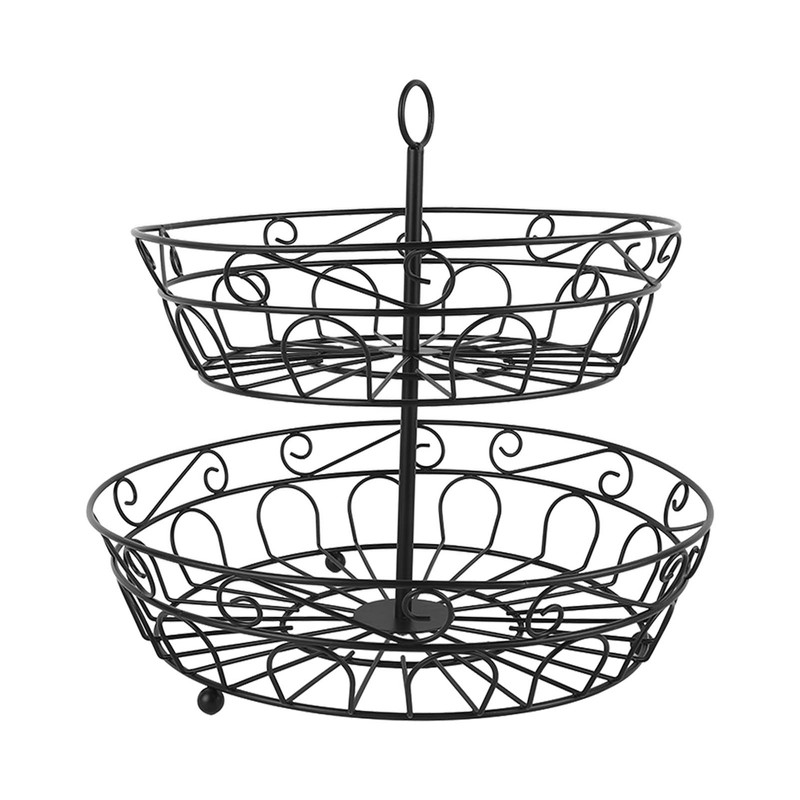 Fruit Basket Black Iron European Style Double Layer Fruit Storage