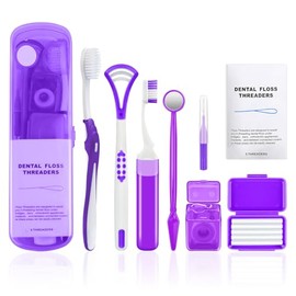 Kit portátil de cuidado bucal ortodóncico - Kit de cuidado dental ortodóncico para aparatos con estuche de viaje, incluye cepillos de dientes en forma de V/U, enhebradores de hilo dental y o