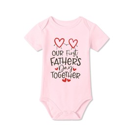 BesserBay First Fathers Day Newborn Girls Boys Cotton Short Sleeves Cute One Piece Bodysuit Hearts Soft Clothes Pink 3-6 Months