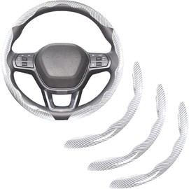 3 Pcs Funda de Volante de Fibra de Carbono, Funda para Volante de Auto, Protector de Volante de Auto, Protector Antideslizante, Elegante, Antideslizante, Deportiva, Universal para 38 cm (Blanco)