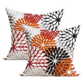 SHAPTOY Red and Burnt Orange Black Grey Throw Pillows Cover Set of 2 Gray White Dahlia Decorative Pillow Covers 18x18 Inch Geometric Pillowcase Square Cushion Cover for Home Bed Couch Sofa Decor
