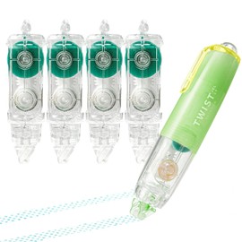 LonJit Double-Sided Tape Roller, 0.24In×16.4Ft, 360° Rotating Head, Refillable Core, Retractable Tape Dispenser for Scrapbooking and Crafts​(Green（1 Main Body + 4 Replacement Refills）)