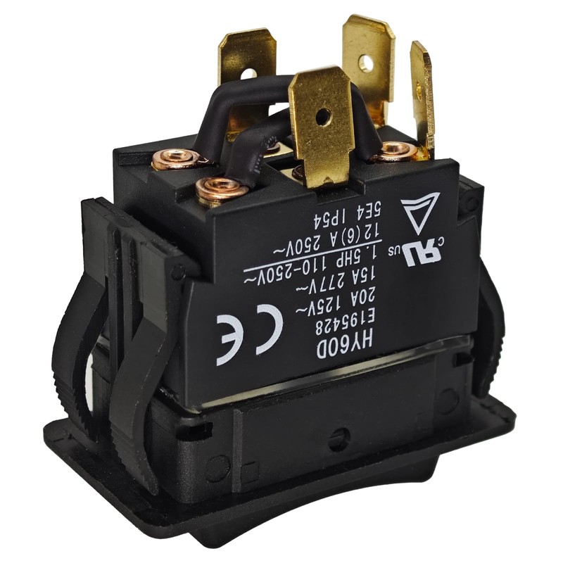HY60D Rocker Switch - RET-EXT 20A 125VAC 4Pin Pushbutton Switch,