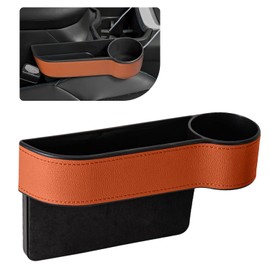 Hbxdeco Car Seat Gap Filler Organizer, Car Console Side Storage Box with Cup Holder, Auto Front Seat Organizer for Phones Glasses Keys Cards, Essentials Interior Car Accessories (Brown, Passenger)