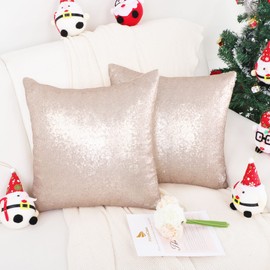 sourcing map 2 Pcs Sequin Throw Pillow Covers, Shiny Sparkling Comfy Satin Cushion Covers, Decorative Pillowcases for Party/Christmas/Thanksgiving/New Year, 40x40 cm, Rose Gold