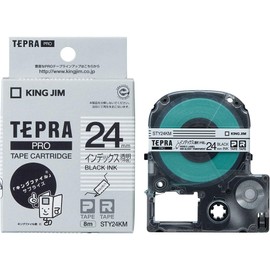 【純正】 キングジム(Kingjim) テプラPROテープカートリッジ インデックスラベル 24mm 透明つや消しラベル/黒文字 長さ8m STY24KM