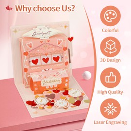 FaCraft Happy Valentines Day Card - Pop Up Valentines Day Card 3d Valentines Day Card With Envelop Note Card Popup Valentines Day Card for Women Her Wife Daughter Teacher Mom