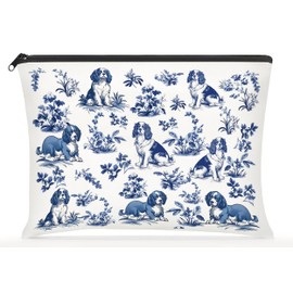 Cavalier King Charles Spaniel Dog French Toile De Jouy Makeup Bag - Inspired By Toile De Jouy Makeup Bag - Dog Lover Gifts - Gifts For Women- Pet Lovers On Mothers Day- Birthday- Holiday