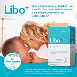 Emasex® Libo+ - Dietary Supplement for Men with Liboost®, Maca, Ginseng and a 6-fold Nutrient Complex of Vitamin C, Folic Acid, Vitamin D3, Vitamin B6, Niacin and Zinc, High Dose