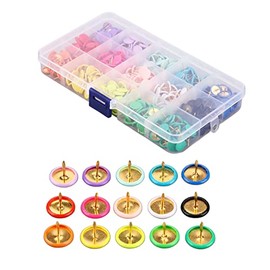 Acouto Caja de Chinchetas para Pulgar 15 Colores Vibrantes Cabezas Planas de Goma Colorida Chinchetas Decorativas con Caja Transparente Ideal para Tablero de Corcho Punta Redonda Suave y Segura