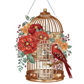MEIEST Diamond Art Painting Hanging Pendant Kit,DIY Flower Birdcage Crystal Art Hanging Sign,Diamond Window Hanging Wreath Ornament for Home Decor (364)
