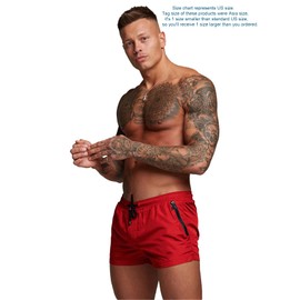 TONLEN Mens Swimwear Sports Shorts Swim Trunks with Zipper Pockets, Bright Red, Medium