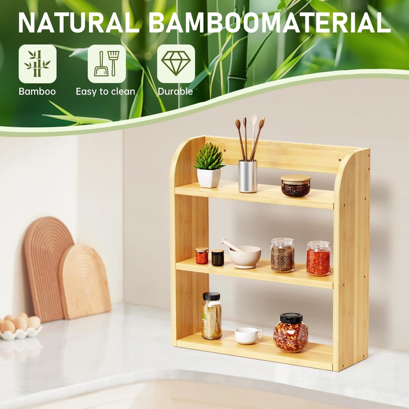 ROMGUAR CRAFT 3 Tier Bamboo Spice Rack, Countertop or Wall