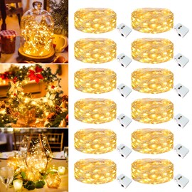 Fairdeer 12 Pack Fairy Lights Battery Operated - 7ft 20 Led Twinkle Lights 3 Modes, Bulk Mini String Lights Waterproof for Mason Jars Vases DIY Party Wedding Decoration Christmas -Warm White