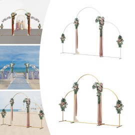 Beaccoss Gold&White Metal Wedding Arch Backdrop Stand,7.2FT, 6.6FT, 6FT Set of 3 Arched Door Frame, Backdrop Stand for for party (White B)