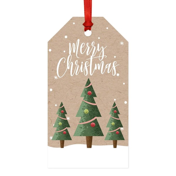 Andaz Press Christmas Classic Gift Tags, Christmas Trees on Kraft Brown, Merry Christmas, 20-Pack