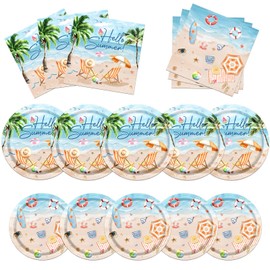 Beach Party Decorations,Summer Plates and Napkins Supplies Hello Summer Party Tableware Set Pool Party Supplies for Summer Themed Party Decorations