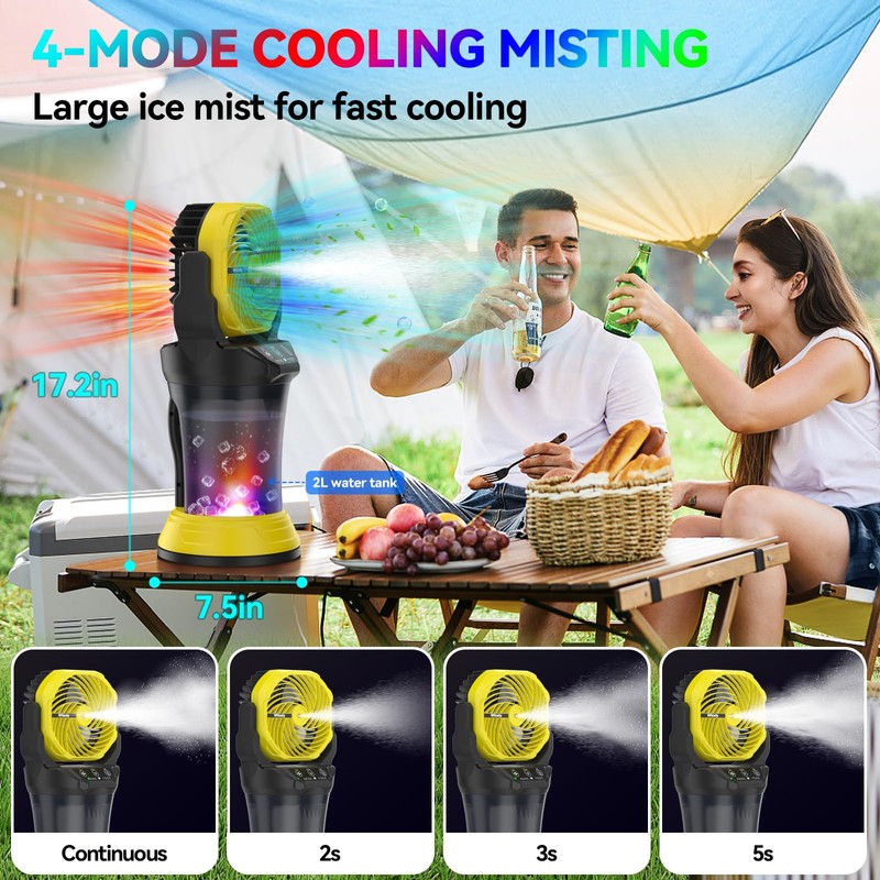 Misting Fan Portable 42800mAh Battery Powered with Remote Control, Camping