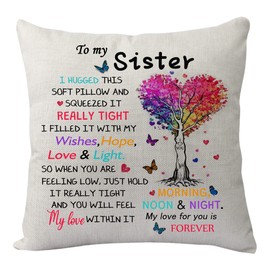 KHLOY to My Sister Pillowcase Gift,Funny Sisters Pillow Cover for Women Girls Lady Birthday Christmas Graduation Wedding Sister Gift from Sister Brother Reminder Cushion Cover Home Decoration