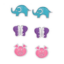 Macy's Macys Children's 3Pc Set Stud Earrings Sterling Silver Animals theme OG 80$