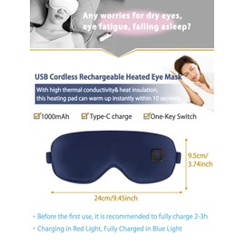 Dearan Silk Heated Eye Mask Cordless for Dry Eyes,Upgraded 3 Temperature Modes Warm Eye Heating Pad No Pressure, Rechargeable Sleep Eye Mask Gift for Men Women