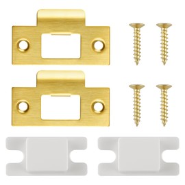 Lotsdonxia Stainless Steel Door Latch Strike Plate – 7 X 4.03cm Durable Lock Plate Scratch-Resistant for Door Frame Door Jamb Secure Locking Systems (Gold)