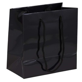 JAM Paper Gift Bags with Rope Handles - Small Square - 6 1/2 x 6 1/2 x 3 1/2 - Black Glossy - 3/Pack