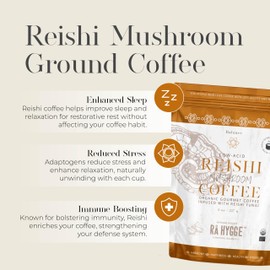 Rå Hygge Specialty Organic Ground Mushroom Coffee with Reishi - For Calm Energy, Relaxation & Balance - Healthy Coffee Alternative, Low-Acid Medium Roast, 8 oz (16 Cups), Roasted in Sweden