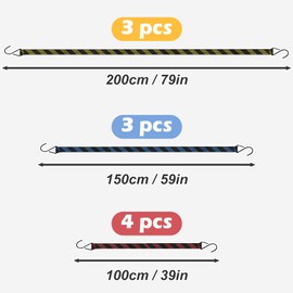 10 PCS Bungee Cords with Hooks,Heavy Duty Weatherproof & UV-Resistant Elastic Bungee Straps,Braided Anti-slip Flat Rubber Straps for Securing Tarps,Luggage,Tents,Bikes