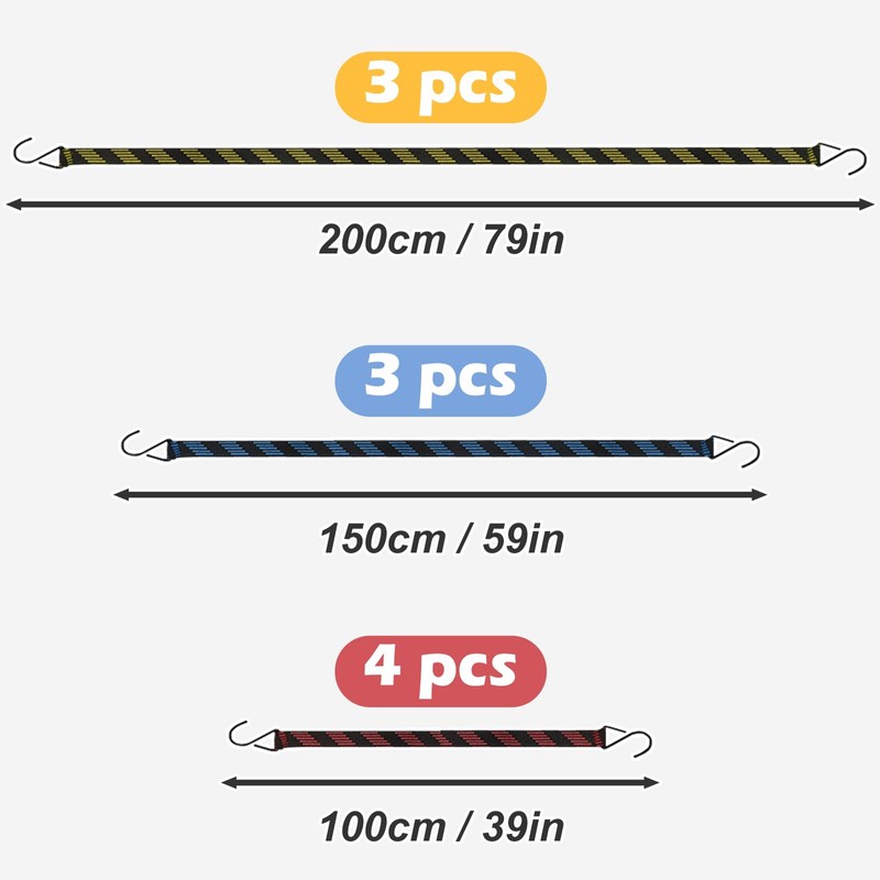 10 PCS Bungee Cords with Hooks,Heavy Duty Weatherproof & UV-Resistant