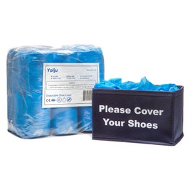 Yolju 300 Pack Disposable Shoe Covers with a Bonus Small Storage Box | Waterproof, Durable CPE Material