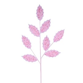 Glitter Holly Leaf Spray Christmas Decoration, 30 Inch, Pink with Red Sprinkles, Holiday Tree Filler