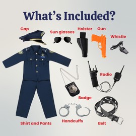 Dress Up America Police Costume for Kids – Realistic Cop Uniform with Shirt, Pants, Hat & Accessories - Halloween Costume