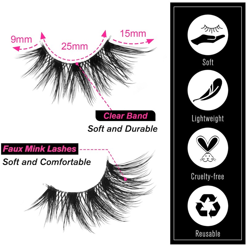 SY SHUYING Faux Mink Eyelashes 15mm with Clear Band, Fluffy