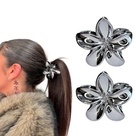 Black Flower Hair Accessories for Women - 2 x 6 cm Medium Flower Hair Clips, Flower Hair Clips for Girls | Elegant Flower Hair Clip for Extra Volume