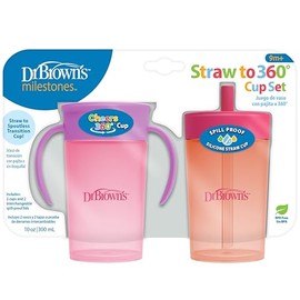 Dr. Brown's Milestones - Juego de tazas de paja a 360°, juego de tazas de entrenamiento convertibles para niños pequeños con pajita de silicona interc