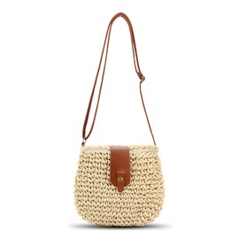 Bototack Straw Beach Bag for Women, Small Summer Crossbody Bag with Zipper, Bohemian Weave Handmade Shoulder Handbags for Beach Vocation Holiday (Beige)